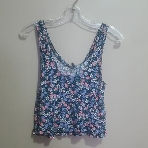 Talula Floral Tank Crop Top - Blue and Pink Size Xs